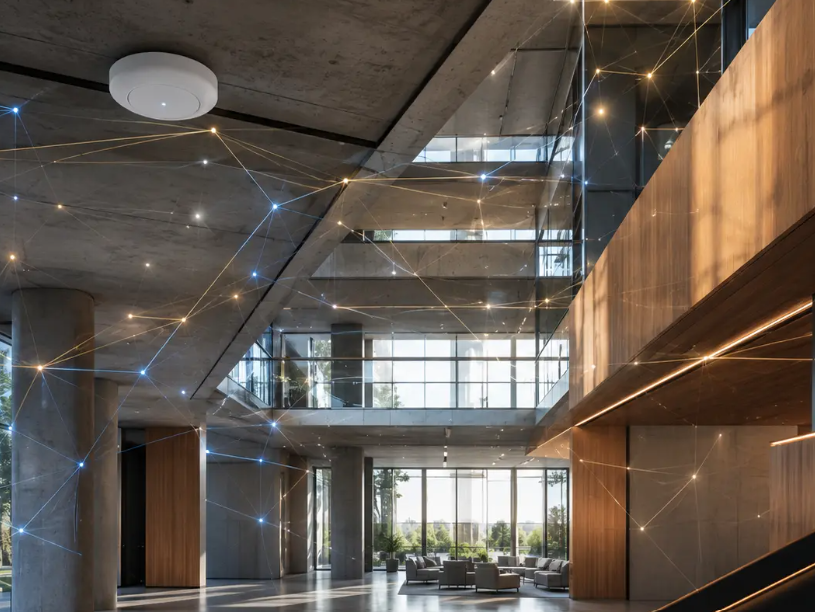 Modern interior with connectivity lines throughout